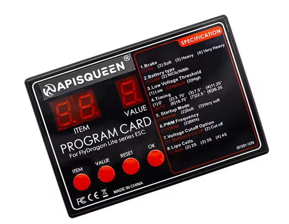 APISQUEEN THUNDER model aircraft ESC parameter programming card